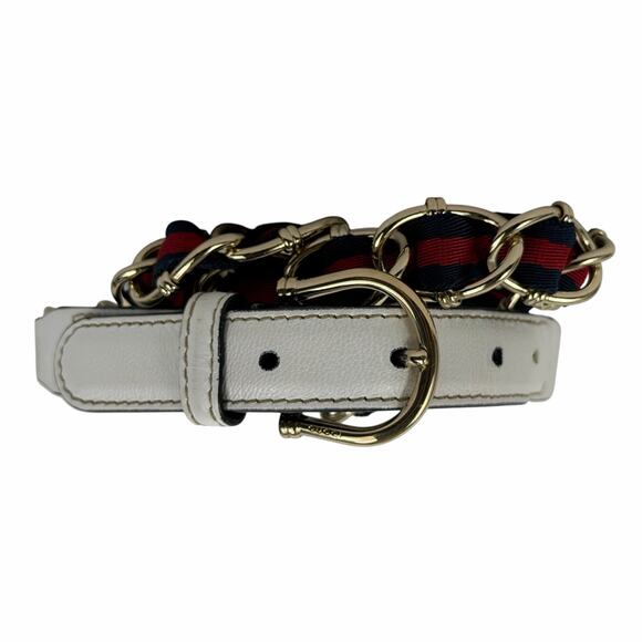 Gucci White Leather Gold Chain Web Belt Women Size 85/34 main image 7